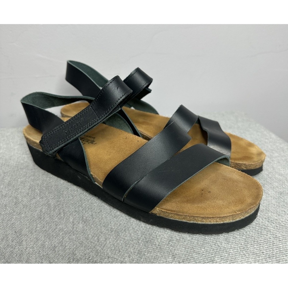 Naot Kayla Black Leather Wedge Comfort Sandals Size 42 US 11 Walking Cork